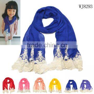 2015 Autumn Winter Newest Embroidery Floral Lace Sewed Cotton Baby Girls Scarf