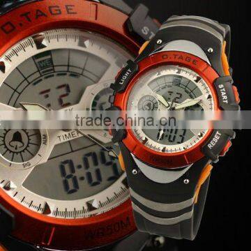 WS005 Brand New Mens Orange Brezel Rubber Band Analog Digital Dual Dial Luxury Sport Wrist Watch