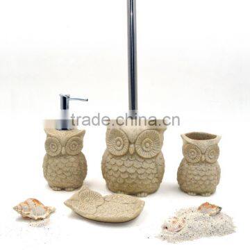 Owl Polyresin Sandstone Bathroom Accessories Set