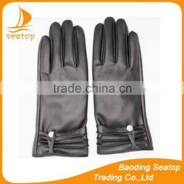 2016 new PU leather ladies fashion leather-cloth gloves lined with polyester