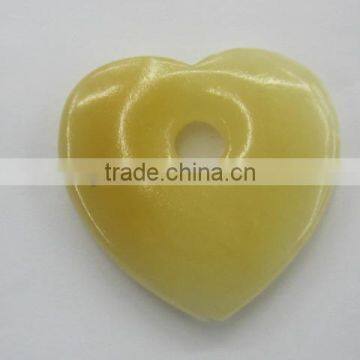 Soft Yellow Jade hollow puffy heart pendant