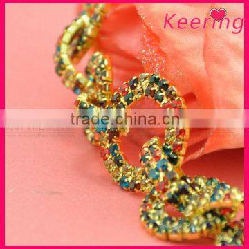 wholesale round shape rings decorative gold rhinestone plating crystal chain WRC-241