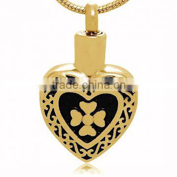 Most Wanted Black Enamel Four Leaf Clover 316l Pendant Mini Gold Plated Funeral Urns for Animals