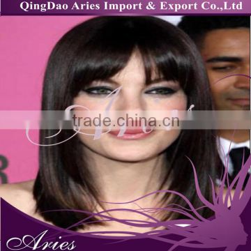 mongolian human hair glueless full lace wig with bangs