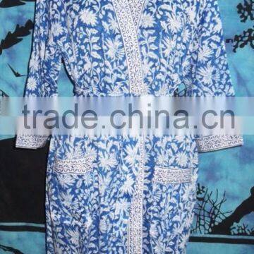 Sexy Cotton Kimono Women Long Robe Designer Floral Print Block Printed Kimono