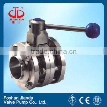 3 pc welded sanitary butterfly valve for food