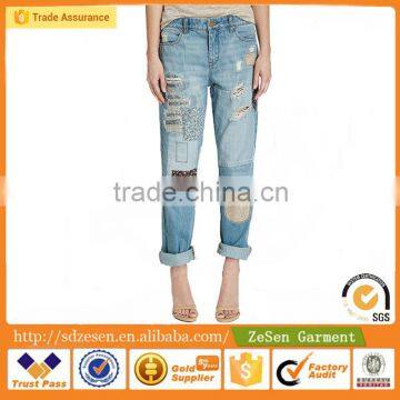 ZeSen Factory Boyfriend Jeans Wholesale Garment Color Pant For Women