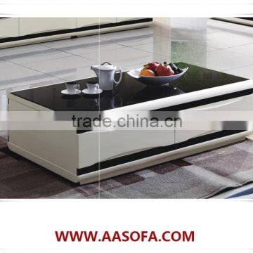 modern design wooden tea table with glass top