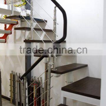 Indoor Stainless Steel Wood Straight Stairs With Glass Tread photo-2