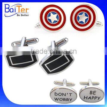 Wholesale Super Hero Color Round Cufflinks/Mens Black Enamel Cufflinks/China Custom Stainless Steel Enamel Cufflinks