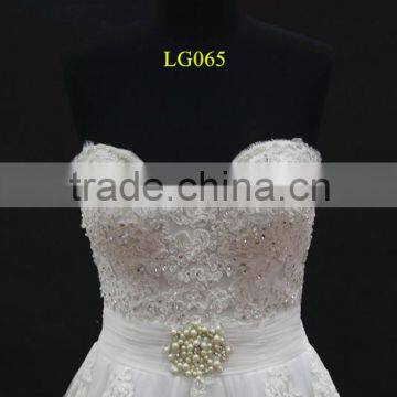 New Beading Lace Appliques Tulle Drapping Belt With Beading Trim Sweetheart Wedding Dress photo-2