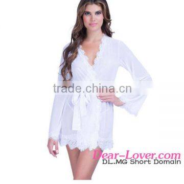 White Lace Trim Robe nightwear babydoll xxx image chemise dress