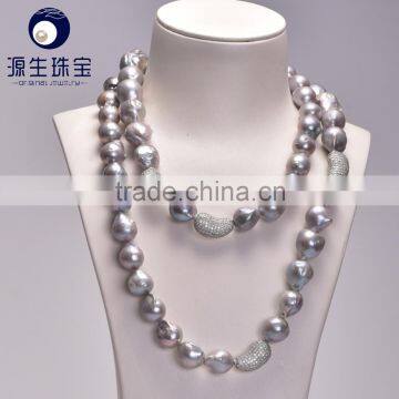 13-15mm 120cm long baroque grey color natural pearl necklace for wholesale