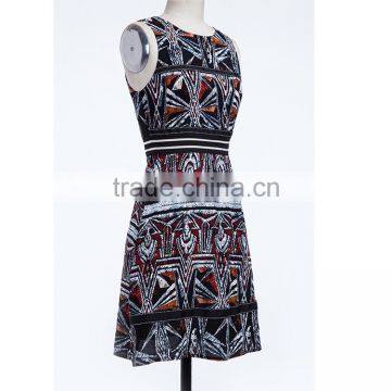 2016 Latest Designs One Piece Sleeveless O-neck Printed Slim Fit Casual Vintage Dress photo-2