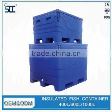 Insulated plastic tubs for fish, stackable fish tubs by Rotomolding process