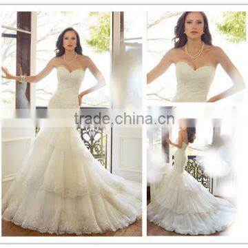 Elegant strapless sweetheart neckline ayered skirt mermaid tail wedding dress lace bridal gown DM-014 Bridal dress