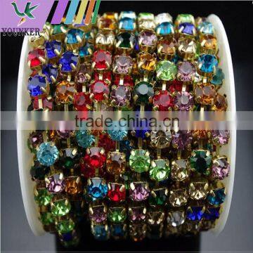 3 FEET 1 Yard SS40 8mm Neon/Rainbow Crystal Rhinestone Brass Chain Trims Cup Chain Wedding Garments Decoration YSCHC1016