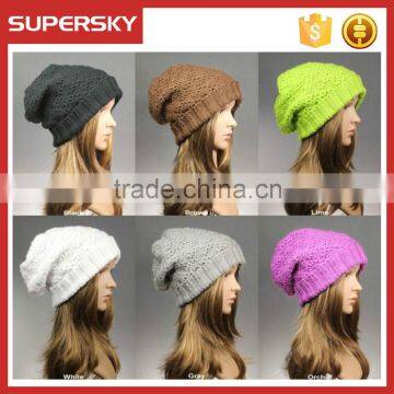 V-117 Women slouchy crochet hat winter multi-colors baggy beanie hat