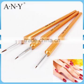 ANY Nail Art Beauty Care 3PCS Golden Wooden Handle Nylon Nail Brush Set