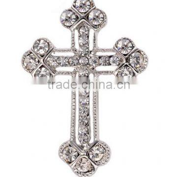 Alloy cz diamond crystal men's vintage cross brooch