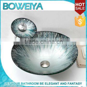 China Sanitary Ware Art Design Tempered Glass Counter Top Bathroom Sink For Hand / Face