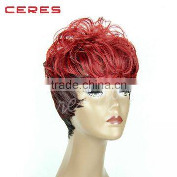 10.5 Inches High Quality Disco Party Short Straight Bang Costume Hair Wig Red Color