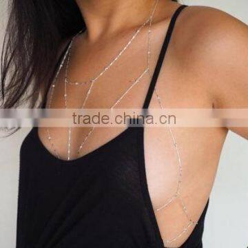 Gold Plated Women Punk Bells Body Single Shoulder Chain Link Slave Necklace