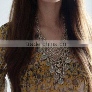 New Gypsy Boho Ethnic Silver Plated Alloy Coin Tassel Charm Necklace photo-6
