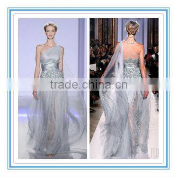 Fashion Sky Blue A-line Floor-length Applique One Shoulder Evening Dress