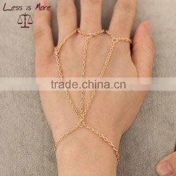 Gold Finger Ring Bracelet Chain Connected Ring Bracelet Attached Ring photo-2