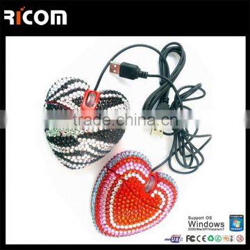 Top Selling Optical Wired USB Rhinestone Mouse,heart Shape Computer Mouse for Women photo-5