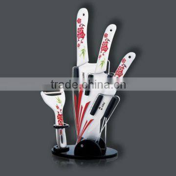 Long last sharpness 5pcs ceramic kichen knife set with acrylic blcok