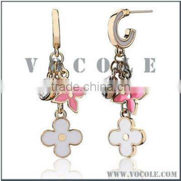 Long Pendant Diamond Clover Leaf Charms Metal Alloy Clip-on Earrings