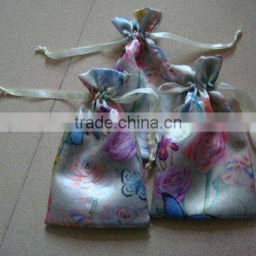 2013 new drawstring print satin bag for gift