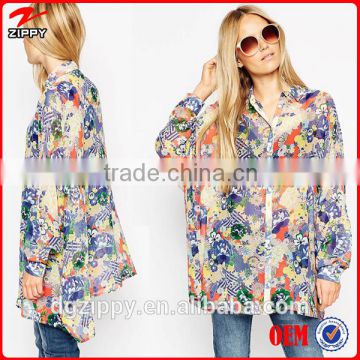 2015 New Latest Printed Blouse Designs Long Sleeve Oversized Kimono Blouse