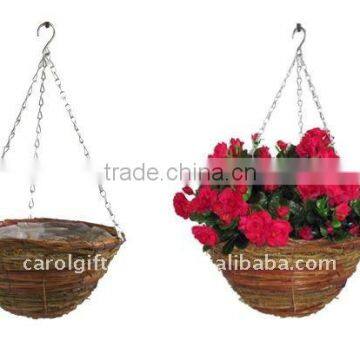 Fern and Yellow Rattan hanging planter, hanging basket, Fern and Yellow Rattan flower pot