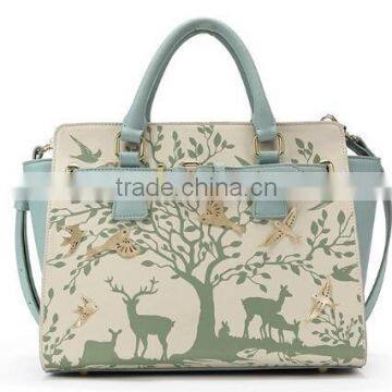 Silk screen prinrting woman handbag with belt and lock