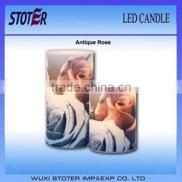 cheap led candle with Rose design printed/customized design