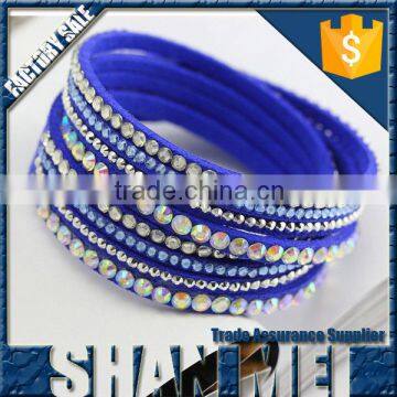 Hot Selling Handcraft Bright Green Crystal Leather Bracelet/bangles photo-6