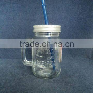 beverage beer handle mason jar with lid and straw