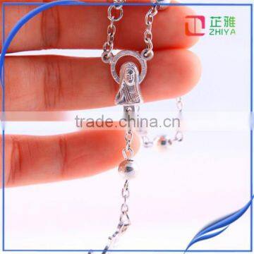 Round Silver Bead Catholic Rosary photo-5