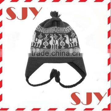 Hand made 100%wool knitted patten custom earflap hats