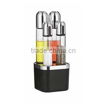 SINOGLASS CYLINDER body Oil and Vinegar bottle with salt pepper shaker rack salad dressing set