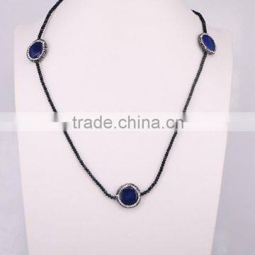 Pave Setting Crystal Agate Gem Stone Necklace, Jewelry Crystal Glass Beaded Necklace