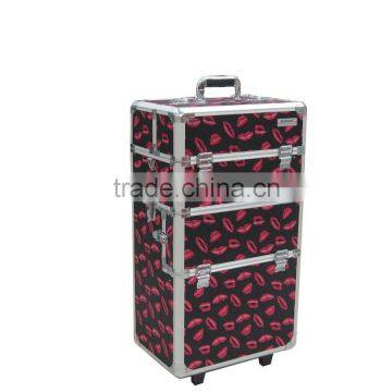professional rolling aluminum trolley wheels system beauty container,aluminum trolley beauty case