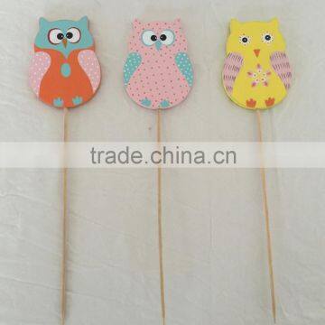 Customized NEW DESIGN Wooden lovely owl stick for garden decoration