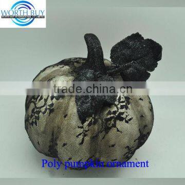 Artificial white Halloween pumpkin covered with black net and black leaf from Shenzhen supplier
