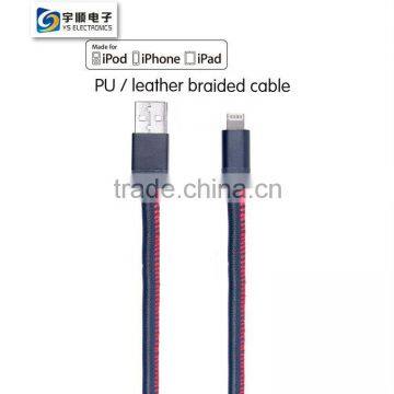 Leather MFi 8 Pin Braided Micro USB Cable For iPhone 6 Plus / 6 / 5S / 5C / 5 YUSH