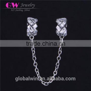 Wholesale Silver Charm Elegance Safety Chain With Crystal Stone Large Hole 925 Sterling Silver Safety Chain DIY Pendant Charm photo-3