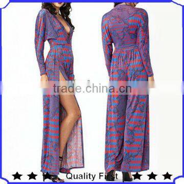 fashion sexy printed dress pants woman design with wide legs and a pleated waist